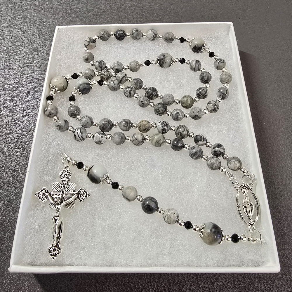 Large One Of A Kind Hand Crafted Rosary Made With Map Jasper And Amzonite